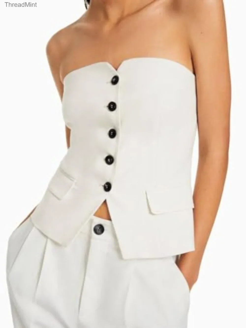Sleeveless Notched Neck Fitted Blazer Vest Button Front Work Office